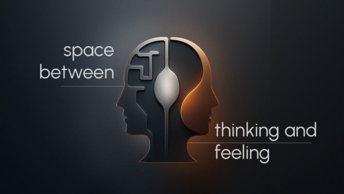 Neutral state of creation — balanced metallic artwork showing harmony between thinking and feeling.